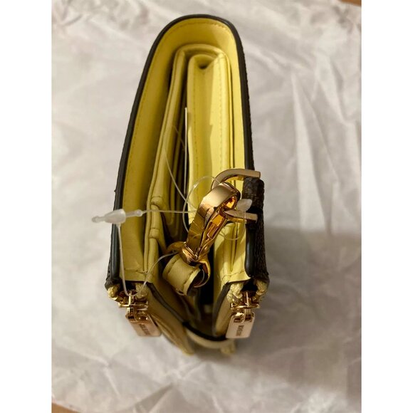 S Michael Kors Jet Set Signature Double-Zip Wristlet Brown Yellow NWT $198 - Picture 9 of 9